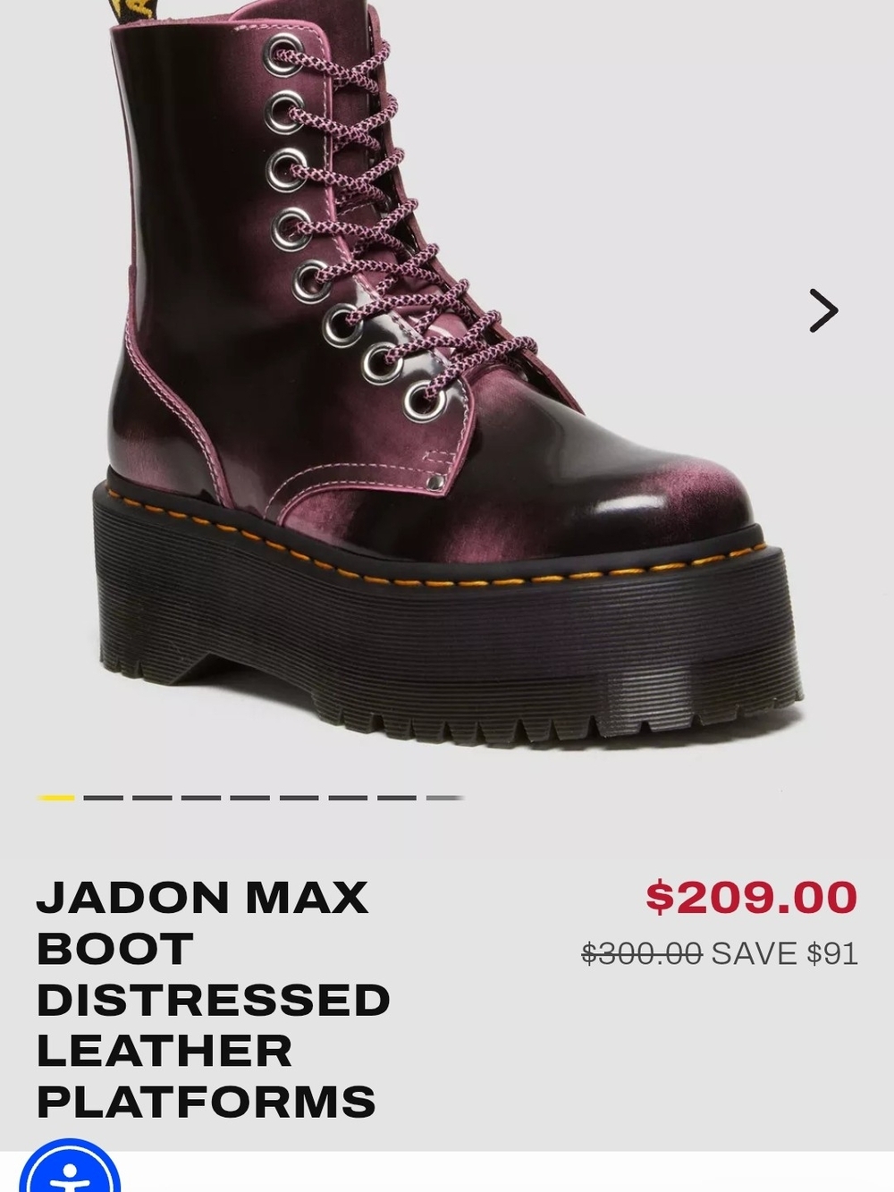 Dr. Martens Women's Glossy Plum Lace-Up Platform Boots - Picture 2 of 9